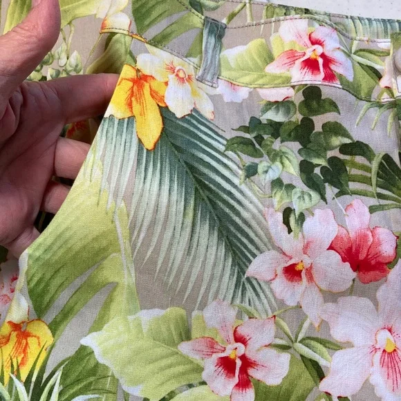 NWOT Tommy Bahama Green & Cream Tropical Linen Blend Trousers - Picture 5 of 7